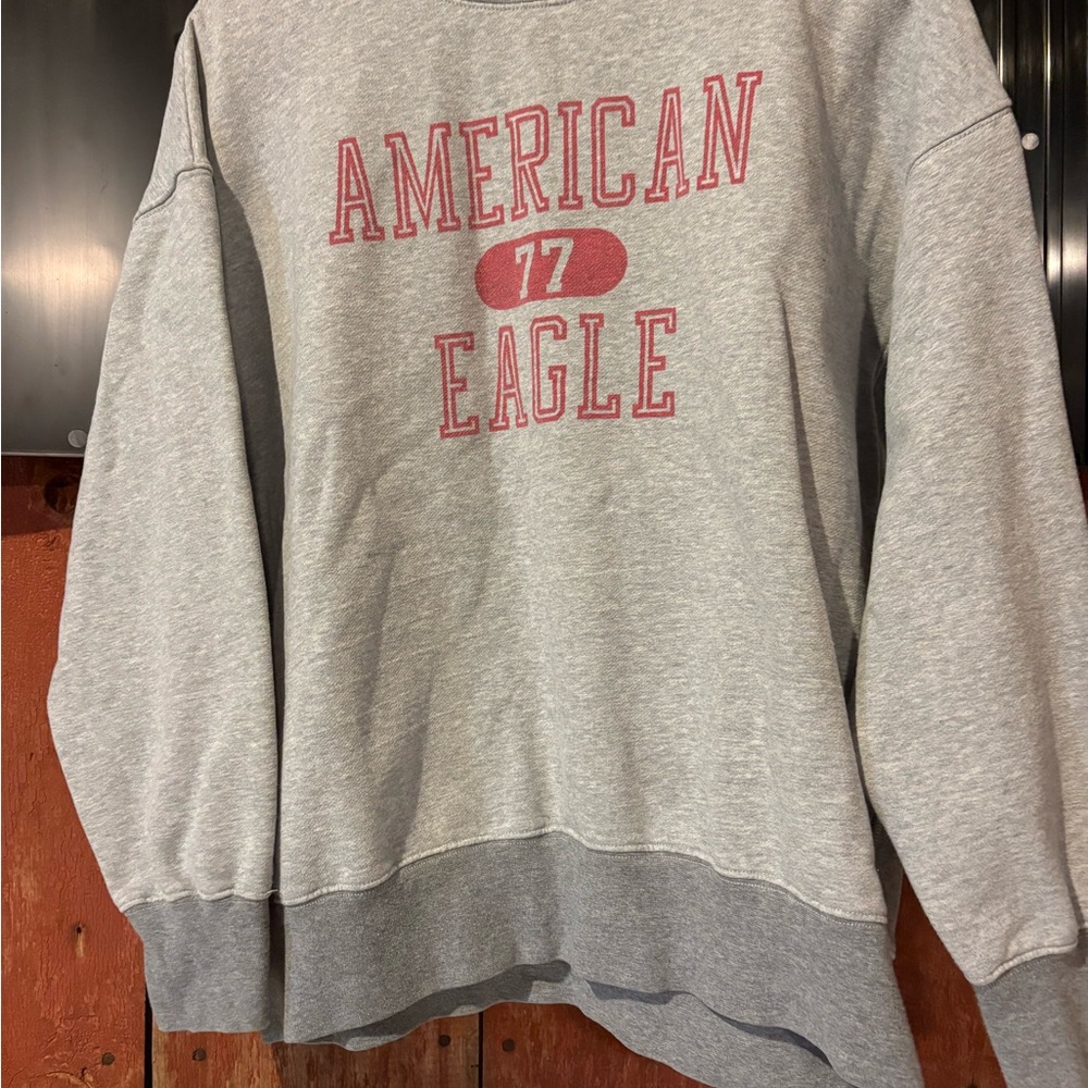 American Eagle Outfitters Gray and Red Crewneck Sweater